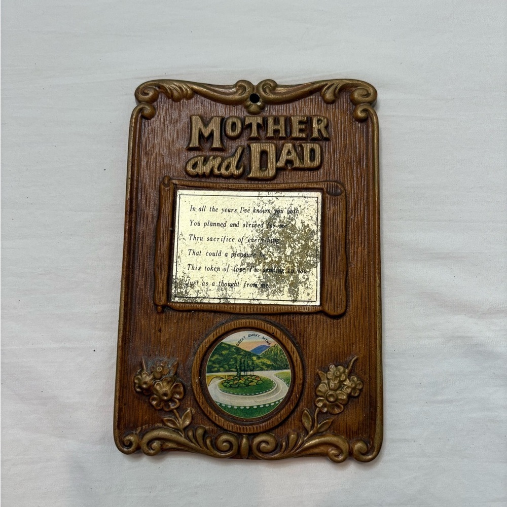 Vintage Ceramic Mother and Dad Plaque, Great Smoky Mountains